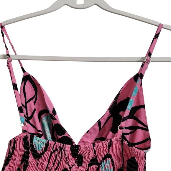 Zara Poplin Dress XS Pink Floral A-Line Midi V-Neck Spaghetti Bloggers Fave Boho - Picture 7 of 10